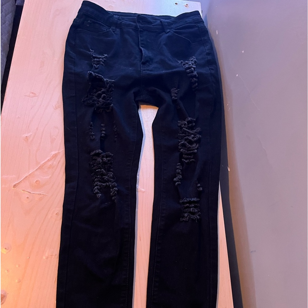 Black jeans with holes men medium , Cotton ripped skinny jeans
